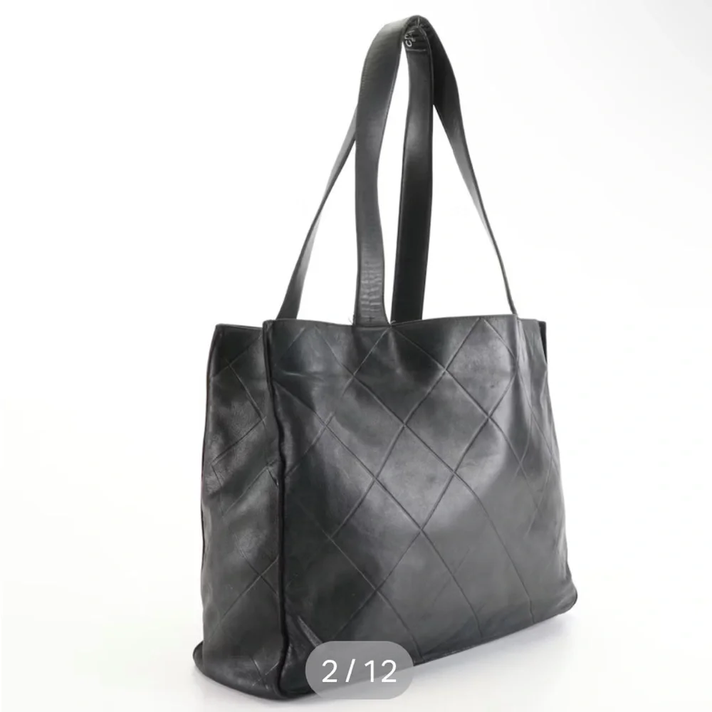 Vintage Chanel diamond pattern shoppers tote